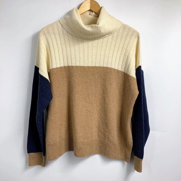 Madewell Sweaters - Madewell Women's Hickory Wool Blend Turtleneck in Colorblock Sweater Size M